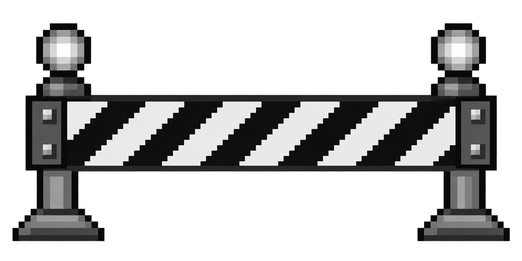 Grayscale pixel-art roadwork barricade